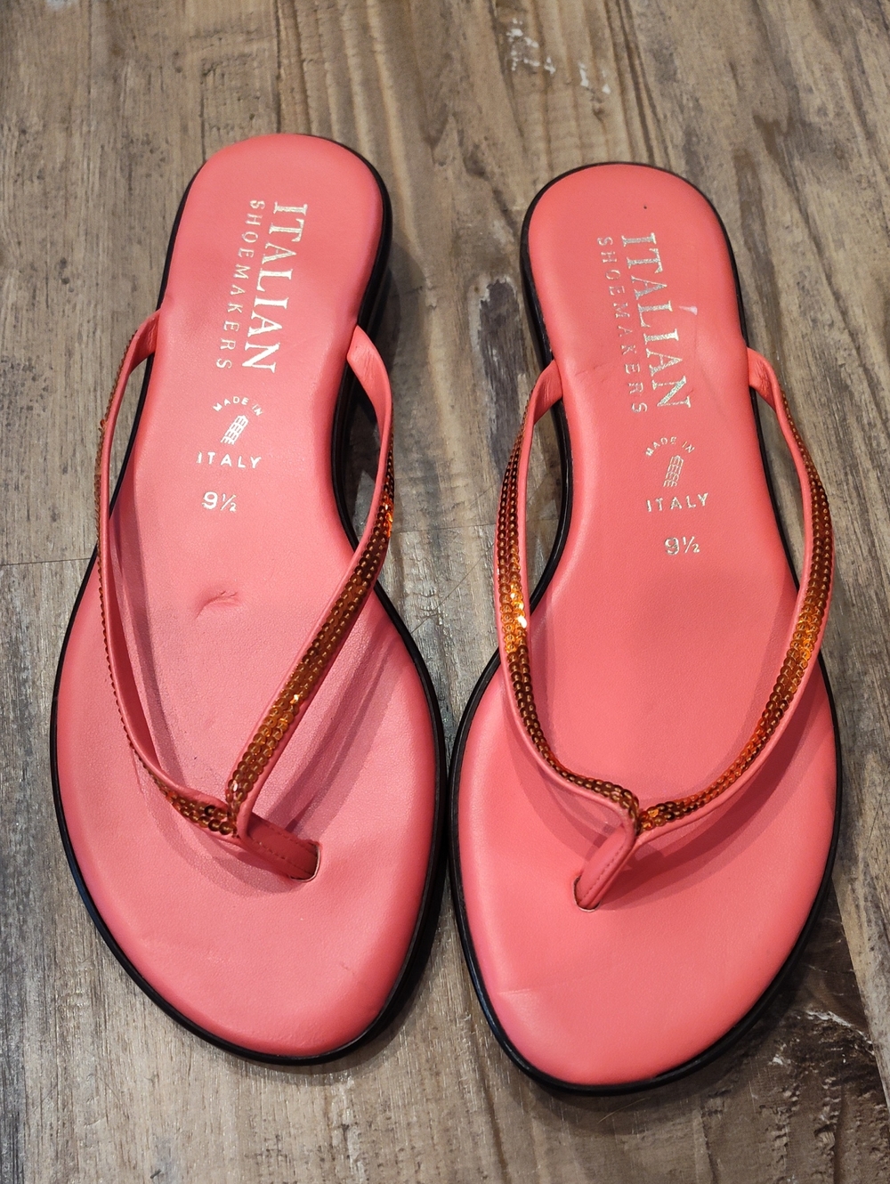 NWOT Italian Shoemakers Sandal, Coral W/Sequins, Sz 9.5
